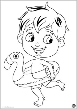 bambino con ciambella fenicottero -  disegno sull'estate da colorare per bambini
