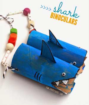 binocolo a forma di squalo - lavoretto per bambini estivo con rotolo carta igienica