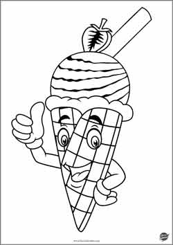 personaggio gelato con occhi e bocca e fragola -  disegno sull'estate da colorare per bambini