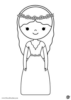 sposa da colorare stilizzata - disegno matrimonio da colorare per bambini