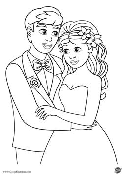 sposi che si abbracciano - disegno da colorare matrimonio per bambini