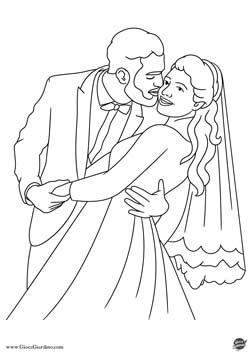 lo sposo bacia la sposa - immagine da colorare matrimonio per bambini