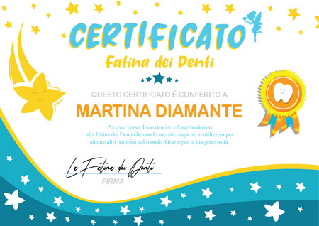 Certificato fatina denti in italiano da stampare - stelle fatate