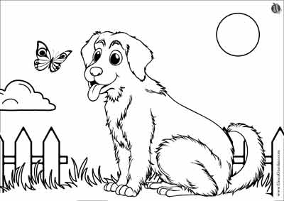 Disegno da colorare di un cane su un prato