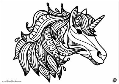 testa di unicorno - mandala da colorare