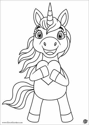 unicorno pony stringe un cuore da colorare