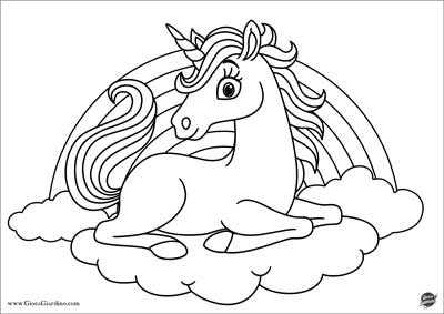 unicorno con arcobaleno da colorare per bambini