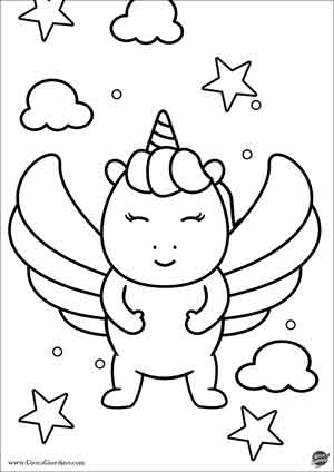unicorno stilizzato con le ali da colorare per bambini