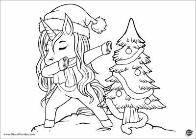 unicorno di natale da colorare fa la dab dance