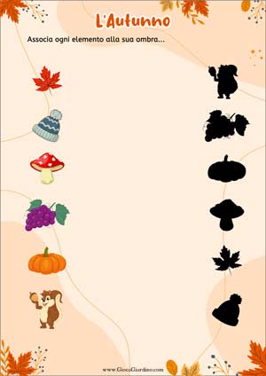 Associa l'ombra - scheda didattica per bambini infanzia da stampare