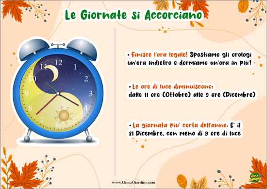 le giornate si accorciano - l'ora legale - spiegare l'autunno ai bambini