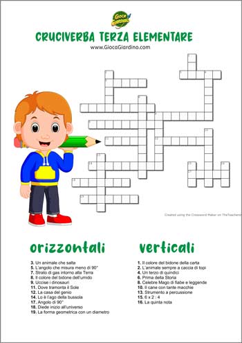 cruciverba per bambini della terza elementare da stampare gratis - immagine esempio