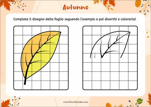 Completa il disegno della foglia - scheda didattica sull'autunno per bambini delle elementari