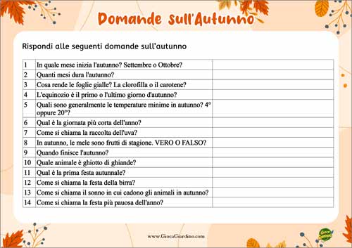 Domande sull'autunno per bambini dalla seconda classe in poi