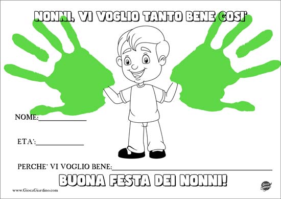 Lavoretto da stampare con impronte per la festa dei nonni - ti voglio bene tanto così - da nipote maschio