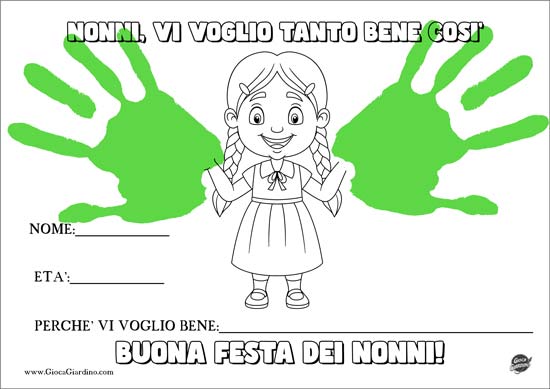 Lavoretto da stampare con impronte per la festa dei nonni - ti voglio bene tanto così - da nipotina femmina