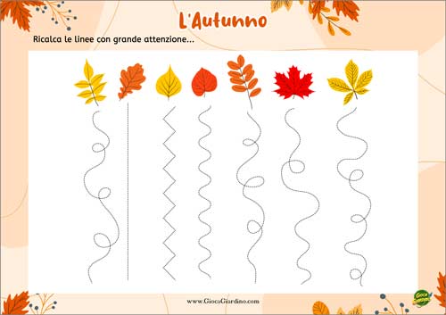 Pregrafismo con le foglie - scheda didattica per bambini infanzia da stampare