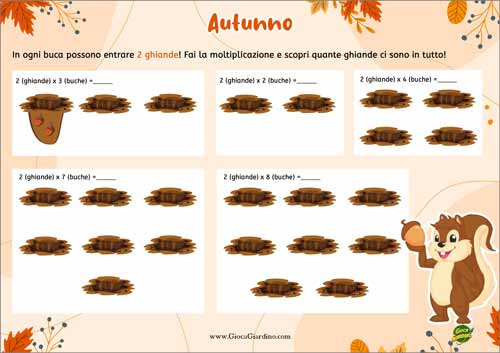 Scheda didattica sulle tabelline a tema autunno - Terza e quarta classe