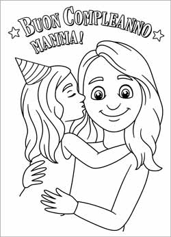 Biglietto auguri buon compleanno per la mamma da stampare e colorare