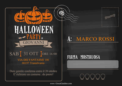 Invito festa di Halloween da stampare stile cartolina editabile