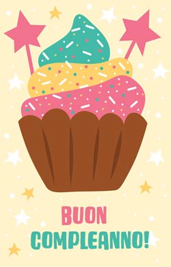 Biglietto auguri di compleanno da stampare con cupcake