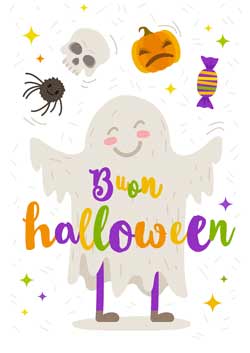 Biglietto Halloween da stampare con fantasmi felice per bambini piccoli