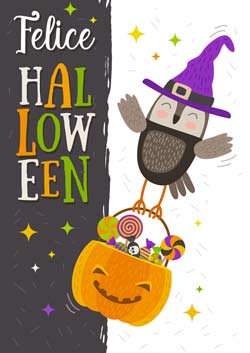 Biglietto Halloween da stampare con gufo e cappello