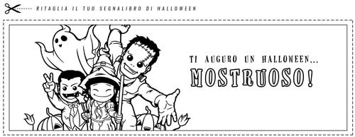 Segnalibro di Halloween da stampare e colorare con mostri - Frankenstein, strega, fantasma, Dracula