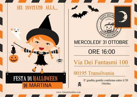 Invito festa di Halloween da stampare per bambine - PDF editabile