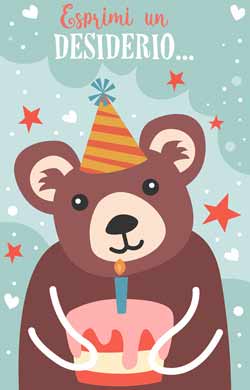 Biglietto auguri di compleanno da stampare  con orsetto - esprimi un desiderio