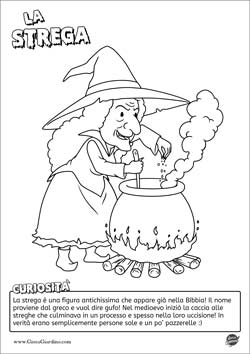 Disegno di una strega di Halloween da colorare per bambini