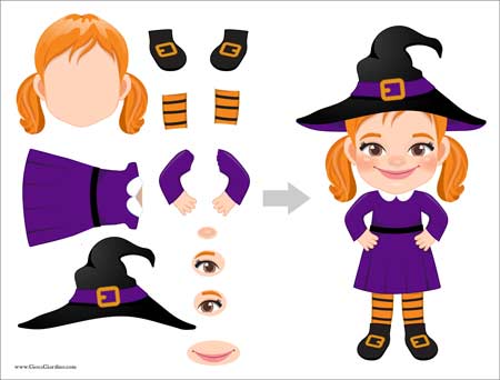 Streghetta da costruire - lavoretto di Halloween per bambini da stampare gratis in formato PDF