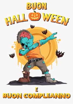 Biglietto Halloween da stampare - buon compleanno - zombie che fa la Dab Dance