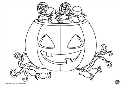 Cestino zucca di Halloween per dolcetto o scherzetto - disegno da colorare