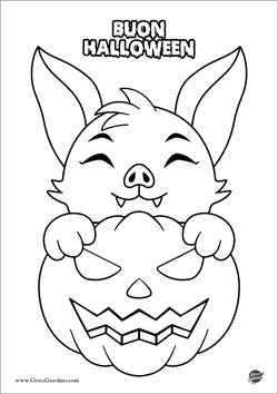 Zucca di Halloween con pipistrello - disegno da colorare per bambini