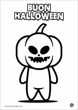 Personaggio zucca di Halloween in versione kwaii da colorare