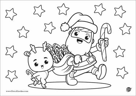 Disegno di Babbo Natale Kawaii da colorare