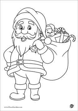 Disegno di babbo natale con sacco pieno di doni da colorare