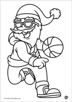 Disegno da colorare di Babbo Natale che gioca a basket