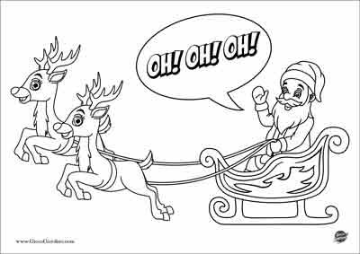 Disegno di Babbo Natale sulla slitta con le renne da colorare