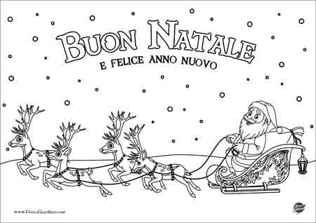 Disegno da colorare di Babbo Natale sulla slitta con le renne