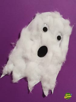 Fantasma di Halloween da appendere con ovatta - Lavoretto per bambini
