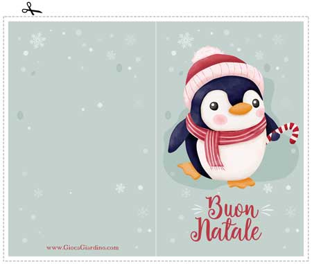 Biglietto auguri natale da stampare con pinguino