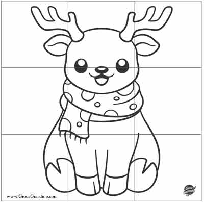 Renna natalizia in versione kawaii - Puzzle di Natale da Stampare e colorare
