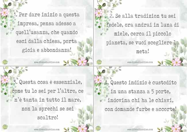 Indovinelli per caccia al tesoro per matrimonio da stampare