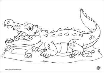 Disegno da colorare per bambini di un coccodrillo che apre la bocca
