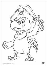Disegno da colorare di un pappagallo pirata con cappello e benda sull'occhio