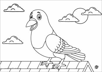 Disegno da colorare di un piccione su un tetto