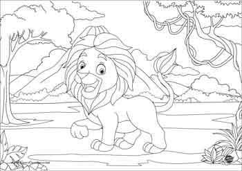 disegno da colorare di un leone nella giungla