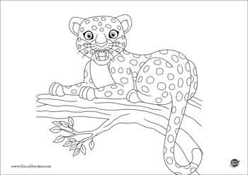 immagine da colorare di un leopardo sul tronco di un albero